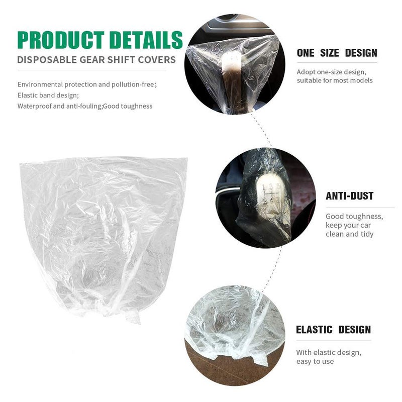 None/Brand 500PCS Disposable Gear Shift Cover Plastic Transparent Car Gear Shift Protective Covers with Elastic Trims for Car Gear Shift Protection - Image 3